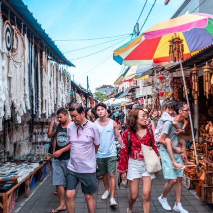 Ubud, Bali / Indonesia - February 13, 2020: People are visiting Ubud Market, the other name of this place Ubud Art Market
